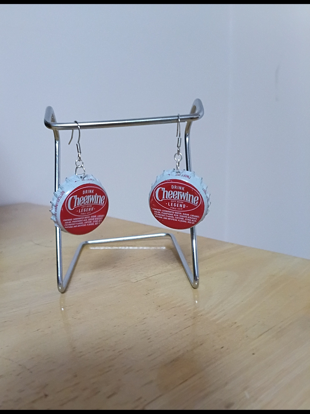 Cheerwine Bottle Cap Dangle Earrings - Red & White - Picture 3 of 3